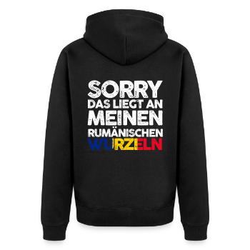 Rumänische Wurzeln Rumäne Rumänien - Unisex Premium Bio Zip Hoodie - Schwarz - Hinten - Nico (187cm)
