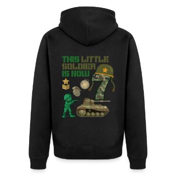 This little soldier is now 7 Army Tank 7. - Unisex Premium Organic Zip Hoodie - black - Back - Nico (187cm)
