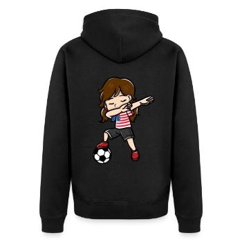 Dabbing Girl Soccer Player American Flag - Unisex Premium Organic Zip Hoodie - black - Back - Nico (187cm)