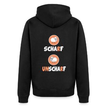 Scharf Unscharf Schaf Fotografie Wortspiel - Unisex Premium Bio Zip Hoodie - Schwarz - Hinten - Nico (187cm)
