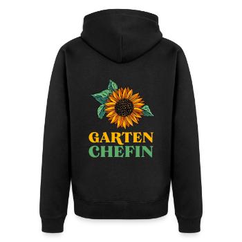Gartenchefin Garten Geschenk - Unisex Premium Bio Zip Hoodie - Schwarz - Hinten - Nico (187cm)