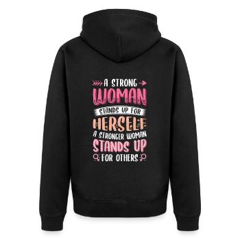 Strong women stand up. - Unisex Premium Organic Zip Hoodie - black - Back - Nico (187cm)