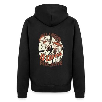 Kaffee - Unisex Premium Bio Zip Hoodie - Schwarz - Hinten - Nico (187cm)