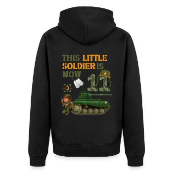 This little soldier is now 11 Army Tank 11. - Unisex Premium Organic Zip Hoodie - black - Back - Nico (187cm)