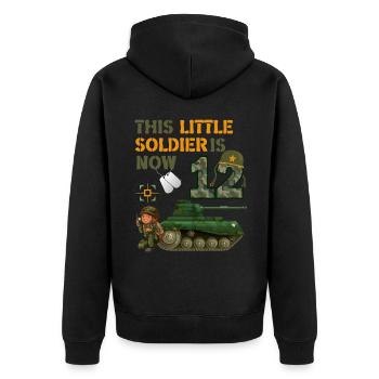 This little soldier is now 12 Army Tank 12. - Unisex Premium Organic Zip Hoodie - black - Back - Nico (187cm)