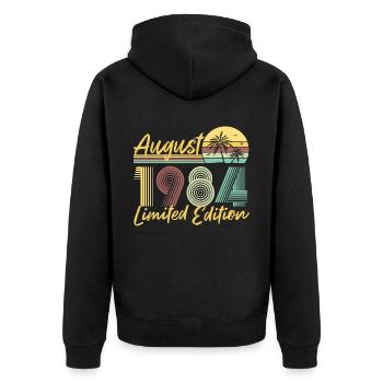 Août 1984 Cadeau d’anniversaire en édition limitée - Veste à capuche bio Premium Unisexe - noir - Dos - Nico (187cm)