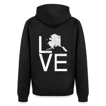 USA State - Love Map Alaska - Unisex Premium Bio Zip Hoodie - Schwarz - Hinten - Nico (187cm)