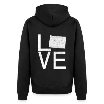 USA State - Love Map Colorado - Unisex Premium Bio Zip Hoodie - Schwarz - Hinten - Nico (187cm)