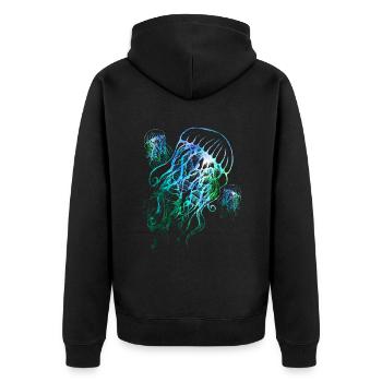 Bunte Quallen - Unisex Premium Bio Zip Hoodie - Schwarz - Hinten - Nico (187cm)
