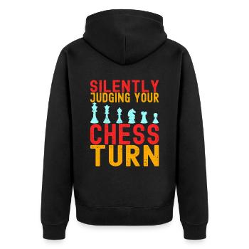 Schach Schachspieler - Unisex Premium Bio Zip Hoodie - Schwarz - Hinten - Nico (187cm)