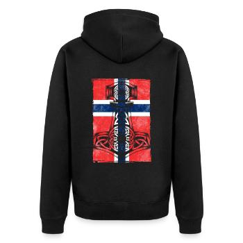 Norwegische Flagge mit Thors Hammer Mjölnir - Unisex Premium Bio Zip Hoodie - Schwarz - Hinten - Nico (187cm)