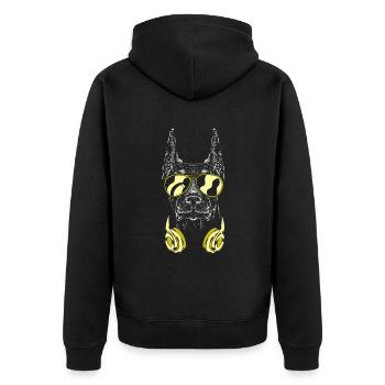 Chien avec casque, casquette et lunettes de musique cool - Veste à capuche bio Premium Unisexe - noir - Dos - Nico (187cm)