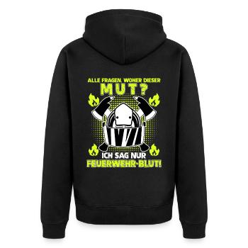 Jugendfeuerwehr Feuerwehrfrau Feuerwehr - Unisex Premium Bio Zip Hoodie - Schwarz - Hinten - Nico (187cm)