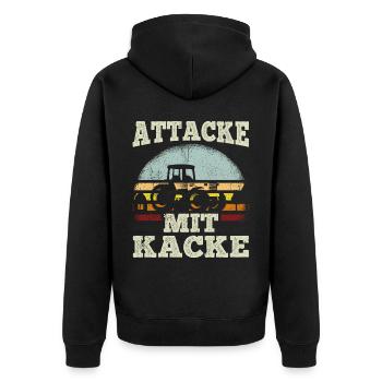 Attacke mit Kacke Traktor Bauer - Lustiger Spruch - Unisex Premium Bio Zip Hoodie - Schwarz - Hinten - Nico (187cm)