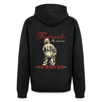 Jugendfeuerwehr Wir rennen rein - Unisex Premium Bio Zip Hoodie - Schwarz - Hinten - Nico (187cm)