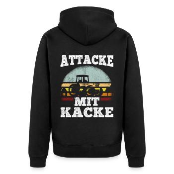Attacke mit Kacke Traktor Bauer - Lustiger Spruch - Unisex Premium Bio Zip Hoodie - Schwarz - Hinten - Nico (187cm)
