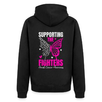 Supporting The Fighters Breast Cancer Awareness - Unisex Premium Organic Zip Hoodie - black - Back - Nico (187cm)