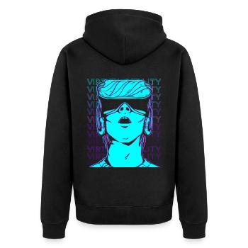 VR Virtual Reality Gamer Retro - Unisex Premium Bio Zip Hoodie - Schwarz - Hinten - Nico (187cm)