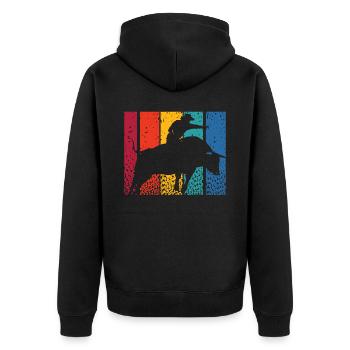 Retro Bull Rider Cowboy Western Rodeo Bull Riding - Unisex Premium Organic Zip Hoodie - black - Back - Nico (187cm)