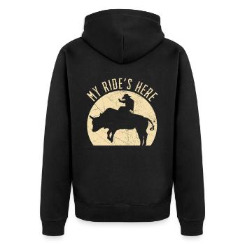 My Ride's Here Bull Rider Rodeo Bull Riding - Unisex Premium Bio Zip Hoodie - Schwarz - Hinten - Nico (187cm)