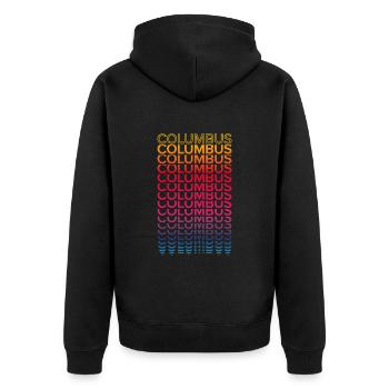 Retro Nostalgisch USA Stadt - Regenbogen Columbus - Unisex Premium Bio Zip Hoodie - Schwarz - Hinten - Nico (187cm)