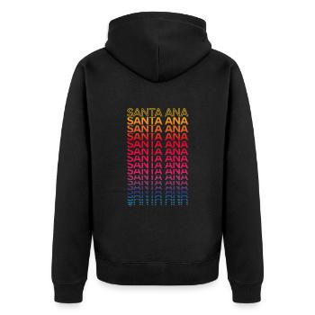 Retro Nostalgisch USA Stadt - Regenbogen Santa Ana - Unisex Premium Bio Zip Hoodie - Schwarz - Hinten - Nico (187cm)