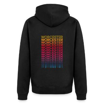 Retro Nostalgic USA City - Rainbow Worcester - Veste à capuche bio Premium Unisexe - noir - Dos - Nico (187cm)