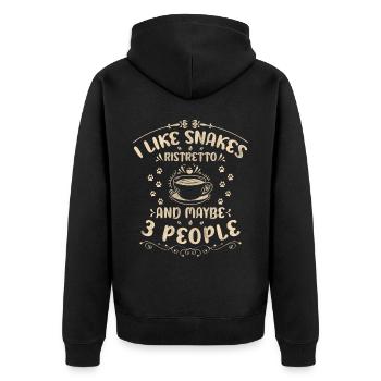 I Like Snakes Ristretto And Maybe 3 People Coffee - Unisex Premium Bio Zip Hoodie - Schwarz - Hinten - Nico (187cm)
