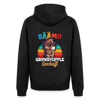 Bääm Grundschule Geschafft - Unisex Premium Bio Zip Hoodie - Schwarz - Hinten - Nico (187cm)