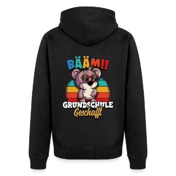 Bääm Grundschule Geschafft - Unisex Premium Bio Zip Hoodie - Schwarz - Hinten - Nico (187cm)