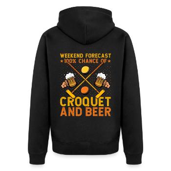 Weekend forecast 100% Chance Croquet and Beer - Unisex Premium Bio Zip Hoodie - Schwarz - Hinten - Nico (187cm)