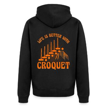 Life is better with Croquet - Unisex Premium Bio Zip Hoodie - Schwarz - Hinten - Nico (187cm)