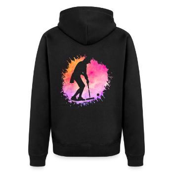 Krocket Retro - Unisex Premium Bio Zip Hoodie - Schwarz - Hinten - Nico (187cm)