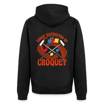 Easily Distracted by Croquet - Unisex Premium Organic Zip Hoodie - black - Back - Nico (187cm)