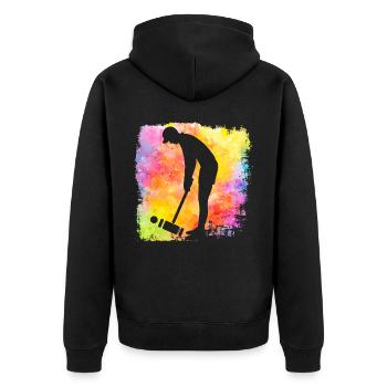 Krocket Retro - Unisex Premium Bio Zip Hoodie - Schwarz - Hinten - Nico (187cm)