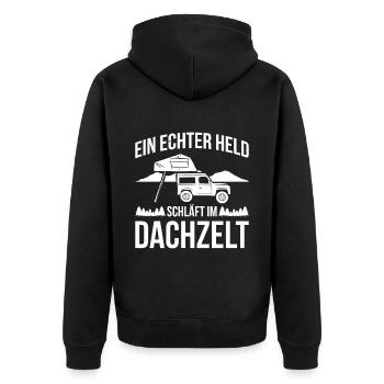 Ein Echter Held Schläft Im Dachzelt Camping - Unisex Premium Bio Zip Hoodie - Schwarz - Hinten - Nico (187cm)