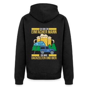 Ich Bin Ein Einfacher Mann Mag Dachzelten Und Bier - Unisex Premium Bio Zip Hoodie - Schwarz - Hinten - Nico (187cm)