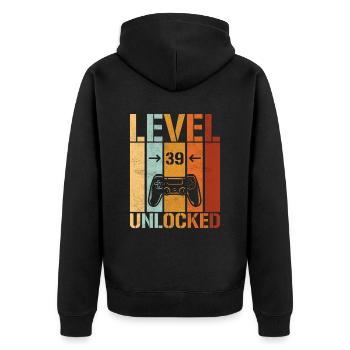 39. Geburtstag Level 39 unlocked - Unisex Premium Bio Zip Hoodie - Schwarz - Hinten - Nico (187cm)