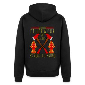 Jugendfeuerwehr Spruch Feuerwehr - Unisex Premium Bio Zip Hoodie - Schwarz - Hinten - Nico (187cm)