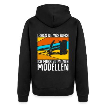 Modellbau Retro Modellbauer - Unisex Premium Bio Zip Hoodie - Schwarz - Hinten - Nico (187cm)