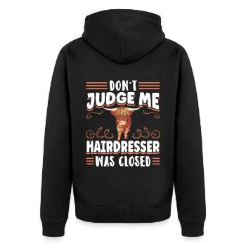 Scottish Highland Cattle Cow - Unisex Premium Bio Zip Hoodie - Schwarz - Hinten - Nico (187cm)