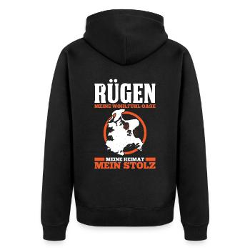 Rügen Meine Wohlfühl Oase Meine Heimat Stolz - Unisex Premium Bio Zip Hoodie - Schwarz - Hinten - Nico (187cm)