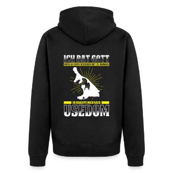 Ich Bat Gott Mich An Einen Besseren Ort Zu Bringen - Unisex Premium Bio Zip Hoodie - Schwarz - Hinten - Nico (187cm)