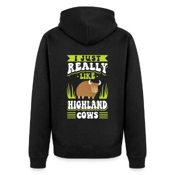 Scottish Highland Cattle Cow - Unisex Premium Bio Zip Hoodie - Schwarz - Hinten - Nico (187cm)