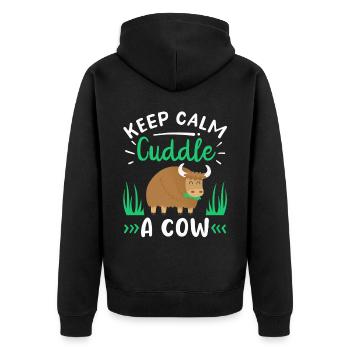 Scottish Highland Cattle Cow - Unisex Premium Bio Zip Hoodie - Schwarz - Hinten - Nico (187cm)