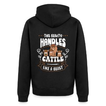 Scottish Highland Cattle Cow - Unisex Premium Bio Zip Hoodie - Schwarz - Hinten - Nico (187cm)