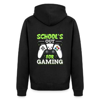 Schools Out For Gaming Gamer Letzter Schultag - Unisex Premium Bio Zip Hoodie - Schwarz - Hinten - Nico (187cm)