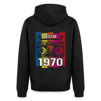 Best Of 1970 Stereo Radio Kassettenspieler - Unisex Premium Bio Zip Hoodie - Schwarz - Hinten - Nico (187cm)