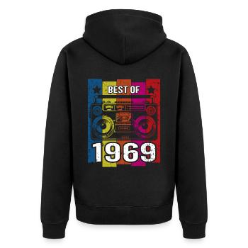 Best Of 1969 Stereo Radio Kassettenspieler - Unisex Premium Bio Zip Hoodie - Schwarz - Hinten - Nico (187cm)