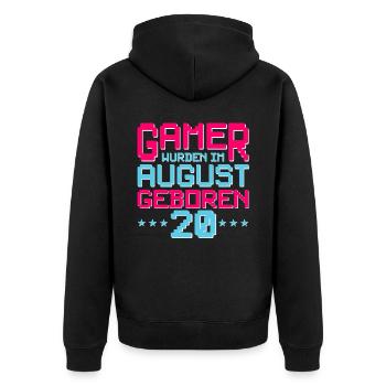 20. Geburtstag August Jahrgang 2002 Gamer - Unisex Premium Bio Zip Hoodie - Schwarz - Hinten - Nico (187cm)